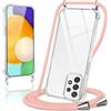Coiwxmoi Cover per Samsung Galaxy A52 / A52s 5G con Cordino 6.5,Trasparente Custodia con Laccio Tracolla Corda Catena Cinghia,Ultra Morbido Silicone TPU Antiurto Case per Samsung A52, Oro Rosa