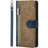 SLLMYYX Custodia a portafoglio compatibile con LG Velvet 5G, resistente in pelle PU, con cordino da polso con cerniera, tasca per 6 carte di credito, custodia per telefono da uomo (tappo blu)