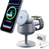 GEEKERA 3-in-1 Stazione di Ricarica per Apple: Qi2.2 25W Compatibile con MagSafe per iPhone 17/16, Caricatore Rapido 5W per Apple Watch e AirPods, Adattatore 45W Incluso, Ideale per Casa e Ufficio.