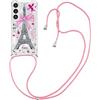 SNCLET Cover con Cordino per Samsung Galaxy S24+ Antiurto Ultra Silicone TPU Morbida e Sottile Catena per Cellulare Case Liquido Quicksand Custodia con Cordino per Samsung Galaxy S24+,Torre Eiffel