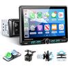 VECHTEL Autoradio 1 DIN con Schermo IPS Orientabile da 7 Pollici 1024x600 | Wireless CarPlay & Android Auto, Bluetooth 5.2, FM/AM/RDS Radio, Mirror Link, USB, Rückfahrkamera, Lenkradsteuerung