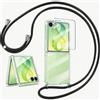 MIHUTU Cover Trasparente per Samsung Galaxy Z Flip 8 con Tracolla, Set con Vetro Temperato Schermo Esterno, PC Duro + TPU Morbido Anti Ingiallimento Sottile Antiurto, Nero