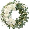 TEMPUS Ghirlanda primaverile di ortensie da 50,8 cm, per porta d'ingresso, ghirlanda estiva artificiale verde con fiori di peonia bianca per casa colonica, casa, matrimoni, feste, pareti, finestre