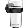 EMCO Round C - Bicchiere per sciacquone orale, bicchiere per WC e bicchiere per spazzolino da denti da incollare o avvitare, montaggio a parete, nero