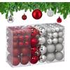 Relaxdays Palline di Natale, 100 Palle Albero, Addobbi Natalizi, Opache, Lucide e Glitter, ∅ 3, 4 e 6 cm, Argento Rosso