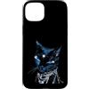 Feline Azure Jewelry Glamour Custodia per iPhone 15 Plus Gatto nero scintillante occhi blu diamante collana