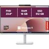 Lenovo A105 Computer desktop All-In-One, Display 24 FHD, AMD Ryzen 5 40, RAM 16GB, 512GB SSD, 2x Altoparlanti, Windows 11 Home, WIFI, Tastiera + Mouse USB inclusi - Cloud Grigio