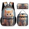 WECECE Zainetto Cat Ragazza con Sacchetto Pranzo e Astuccio, Set di Zaino Cute Kitten Bambini 6-13 Anni per Escursioni e Viaggio