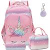 Kimwadalh Zaino Ragazza Zaini per la Scuola Primaria Borsa da Scuola per Ragazza Multicolor Schoolbag Ragazze Sacchetti di scuola Set di 3 Pezzi Zaini Glitterati + Astucci+ Borsa Lunch