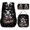 WECECE Set Zaini Rabbit Ragazzi con Portapranzo e Astuccio Matite, Borsa Scuola Animal Bunny Ragazzo 6-11 Anni per Forniture Scolastiche e Viaggio