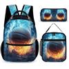 WECECE Set di Zaino Ice and Fire Basketball Bambini con Sacchetto per Pranzo e Astuccio, Borsa Scuola Basketball Ragazza 7-12 Anni per Uso Giornaliero, Capiente Libri Quaderni e Accessori