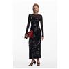 Desigual, Abito combinato in mesh, Nero, L