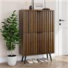 Smuxee Scarpiera con 2 cassetti a ribalta, in noce, con design scanalato, scarpiera autoportante per ingresso, corridoio, armadio, soggiorno