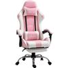 Vinsetto Sedia Gaming Ergonomica 135°, Poltrona Gaming Rosa e Bianco | Reclinabile, Poggiatesta, Poggiapiedi, Cuscino Lombare, Braccioli Collegati, Altezza Regolabile
