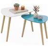 HOMCOM Set di 2 tavolini nidificanti, design scandinavo, bianco/blu | Gambe in legno, piano in legno.
