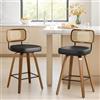 Bekrvio Set di 2 sgabelli da bar, altezza della seduta 74 cm, sgabello da bar in rattan con schienale, girevole a 360°, seduta extra spessa (7,1 cm), sedia da bar a 4 gambe in legno, per isola