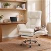 NovoLiving Sedia Gaming Ergonomica, Teddy Fleece Bianco Sedia Ufficio con Poggiapiedi | Seduta Extra Larga Per Gambe Incrociate, Schienale 135°, Mousse Alta Densità Allevia Articolaz., Carico 150 Kg, Girevole 360°