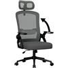 naspaluro Sedia da Ufficio Ergonomica con Schienale Alto, Sedia Scrivania a Rete Traspirante con Poggiatesta Regolabile, Supporto Lombare, Braccioli Ribaltabili e Cuscino Confortevole, Grigio scuro