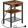 HOOBRO Tavolino con Stazione di Ricarica e Porta USB, Comodino a 3 Ripiani con Ripiani Regolabili, Tavolino Stretto per Soggiorno, Camera da Letto e Balcone, Marrone Vintage e Nero EBF112CBZ01