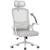 naspaluro Sedia da Ufficio Ergonomica con Schienale Alto, Sedia Scrivania a Rete Traspirante con Poggiatesta Regolabile, Supporto Lombare, Braccioli Ribaltabili e Cuscino Confortevole, Grigio