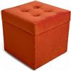 Velora Home&Living VELORA H&L Pouf Contenitore 45 x 45 cm Arancione - Pouf in Velluto con Seduta Imbottita, Struttura Solida, Portata fino a 150 kg, Sgabello Poggiapiedi per Soggiorno Camera e Ingresso