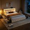 QMTXBYJ Letto matrimoniale con Contenitore 140x200 cm, letto imbottito 140x200 con 4 cassetti, LED e Porta USB, letto funzionale con testiera, struttura letto con rete a doghe,Velluto,Senza Materasso