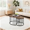 HUOLE Set di 2 tavolini rotondi, tavoli da salotto moderni, struttura in metallo, 40 cm e 60 cm, in marmo Pandora e pietra sinterizzata (60 x 60 x 45 cm +40 x 40 x 38 cm), legno bruciato e nero