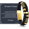ChainsHouse Bracciale Uomo in Pelle con Biglietto Ideale Regalo per Lui | Regalo Uomo Compleanno Anniversario Laurea Natale per Marito Padre Figlio Amico, Braccialetto 19/21/23/25cm Confezione Regalo