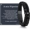 ChainsHouse Bracciale Uomo in Pelle con Biglietto Ideale Regalo per Lui | Regalo Uomo Compleanno Anniversario Laurea Natale per Marito Padre Figlio Amico, Braccialetto 19/21/23/25cm Confezione Regalo