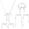 SUPERFINDINGS Set di Gioielli con Fiocco In Platino Che Include Orecchini Pendenti con Fiocco A Goccia Collana Girocollo con Fiocco Orecchini con Fiocco A Nastro per La Sposa