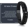 ChainsHouse Bracciale Uomo in Pelle con Biglietto Ideale Regalo per Lui | Regalo Uomo Compleanno Anniversario Laurea Natale per Marito Padre Figlio Amico, Braccialetto 19/21/23/25cm Confezione Regalo