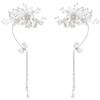 SUPERFINDINGS 2 orecchini a forma di fiore perla goccia in argento stile frangia senza foratura, 2 stili con strass, fissaggio per orecchio, sposa, matrimonio, donna, regalo, 190x80~94x16mm, Strass