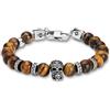 Arkai by Trendhim Bracciale di perle da uomo, con pietre naturali, teschio in acciaio inox e moschettone in ottone, gioielli da uomo in design danese, medium, Gemma, Nessuna pietra preziosa