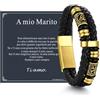 ChainsHouse Bracciale Uomo in Pelle con Biglietto Ideale Regalo per Lui | Regalo Uomo Compleanno Anniversario Laurea Natale per Marito Padre Figlio Amico, Braccialetto 19/21/23/25cm Confezione Regalo