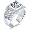 Bling Jewelry Anello di fidanzamento maschile personalizzato con pietra preziosa AAA Cubic Zirconia, fascia laterale larga a 3 file pavé, solitario 3CT AAA CZ, placcato argento, personalizzabile.