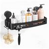 Wisfame Mensola Doccia Ventosa Senza Foratura, Alluminio, 32cm, Nero | Antiruggine Mensola Doccia Senza Foratura, Porta Shampoo Ventosa, Con 3 Ganci, Rimovibile - Bagno/Cucina/Portaoggetti Doccia