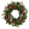 Zavothy Ghirlanda natalizia per porta natalizia, 45 cm, ghirlanda artificiale con pigne e palline di Natale, corona dell'Avvento, decorazione natalizia, decorazione per porta di casa, verde e rosso