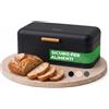 YourCasa Portapane da Cucina Moderno in Metallo - Porta Pane con Coperchio e Maniglia in Bambù, Contenitore Pane Capiente 42,2 x 24 x 17,3 cm