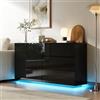 BRILVERDE Credenza per TV con luce LED, colore nero lucido, moderna, 2 ante e 3 cassetti, mobile con maniglie nascoste e ampio spazio di archiviazione (nero, 160 x 75 x 35 cm)