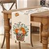 AwzyGous Runner Tavola Autunno Arancione Bianco Zucche Foglie Verde Decorazione Autunnale Runner da Tavolo in Country Per Tavolo Da Pranzo, Interno ed Esterno, Decorazione per Feste al Coperto 33X183 cm