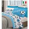 Biancheria&Casa Completo Lenzuola Letto Napoli Juve Milan Inter Squadre Calcio Pallone : Colore - Azzurro, Misura - Matrimoniale