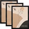 Velora Home&Living VELORA H&L Set da 3 Cornici Foto Nere A3 29,7 x 42 cm - Cornici in Legno con Plexiglass Trasparente, Portafoto da Parete, Cornici per Poster, Fotografie, Puzzle, Diplomi e Certificati