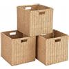 Accmuzzy Cesto di archiviazione intrecciato a 3 pezzi, Cesto per ripiano pieghevole, Scatola per ripiano (Beige talpa-25cm)