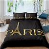 Loussiesd Paris - Set copripiumino con torre Eiffel, per bambini, donne, adulti, parigi, paesaggio cittadino, set di biancheria da letto, 3 pezzi, colore nero