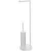 Inbagno Piantana Porta Rotolo E Porta Scopino Da Appoggio Per Bagno In Acciaio Bianco Opaco Linea Fusion, L 20 x P 20 x H 71 Cm, Dotata Di 1 Braccio Con Fermo E Spazzola WC Con Contenitore
