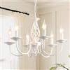 JIINOO Lampadario Vintage Bianco 6 Luci Stile Campagna Francese, 57 cm | Lampada a Sospensione Rustica in Ferro, Design Retrò con Bracci Curvi, Catena Regolabile 90 cm per Soggiorno Cucina
