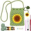 SUNNYCLUE Borsa Kit Uncinetto Fai Da Te Kit Completo per Uncinetto per Principianti Girasole Borsa per Telefono All'Uncinetto Starter Tutorial Video Passo Passo Impara A Cucire Kit Amigurumi All'Uncin