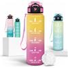 Motswedi Borraccia 1 Litro, Indicatore del Tempo, Borraccia Palestra, Bottiglia d'acqua Sportiva, A Prova di Perdite, Borracce 1l per Ufficio, Sport, Palestra, Ciclismo, Giallo & Rosa