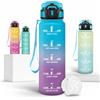 Motswedi Borraccia 1 Litro, Indicatore del Tempo, Borraccia Palestra, Bottiglia d'acqua Sportiva, A Prova di Perdite, Borracce 1l per Ufficio, Sport, Palestra, Ciclismo, Blu & Viola