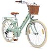 BIKESTAR Bicicletta per bambini in alluminio da 9-10 anni | Bicicletta retro da città da 24 pollici, 7 velocità, cestino, freno a V | Menta